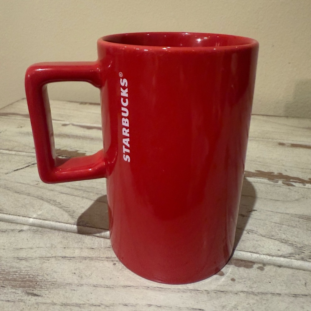 Starbucks 2018 Red Ceramic Coffee Mug 10 oz Slender Squared Handle EUC